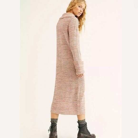 Free People Size L Under The Boardwalk Maxi Cardigan Sweater Ribbed knit - Picture 4 of 10